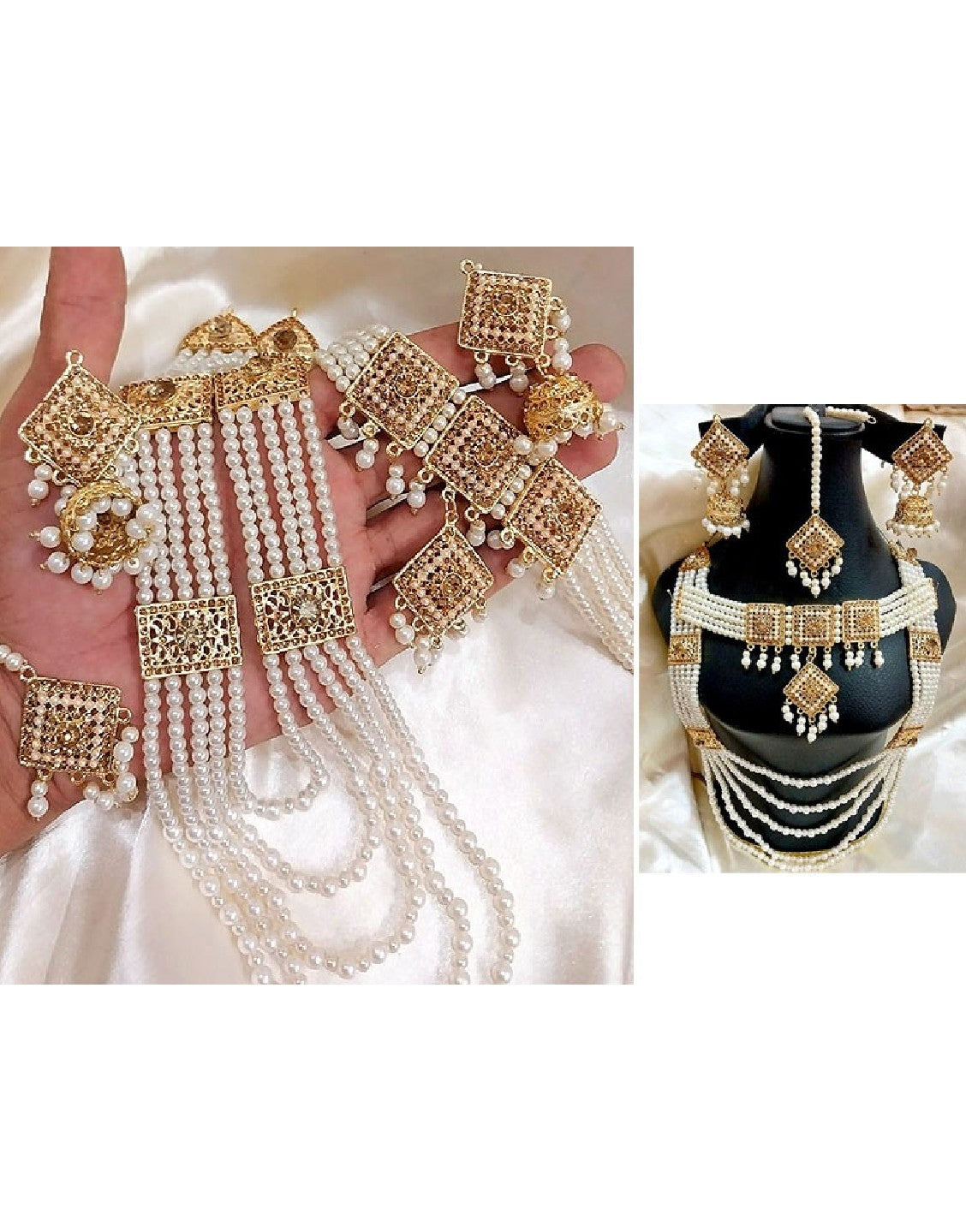 Pearl Long Mala & Choker Set with Earrings & Tikka