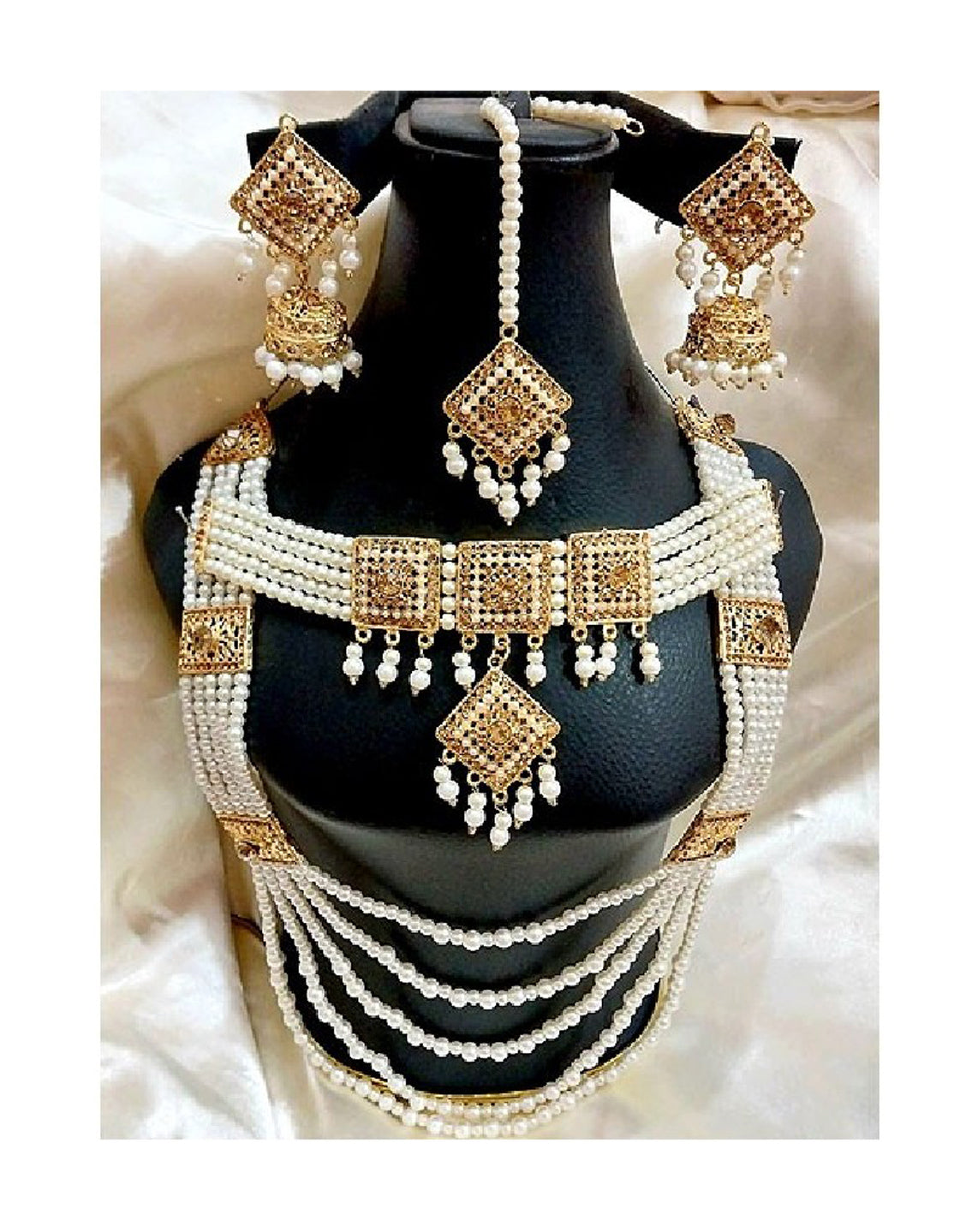 Pearl Long Mala & Choker Set with Earrings & Tikka