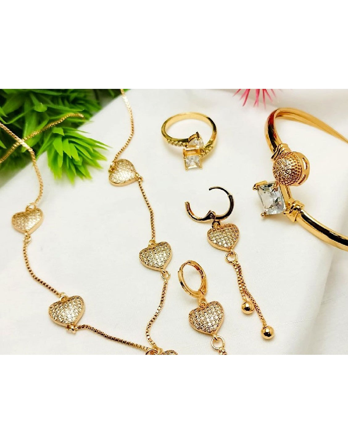 Indian Gold Plated Fashion Jewelry Set with Bracelet Kara, Earrings & Rings
