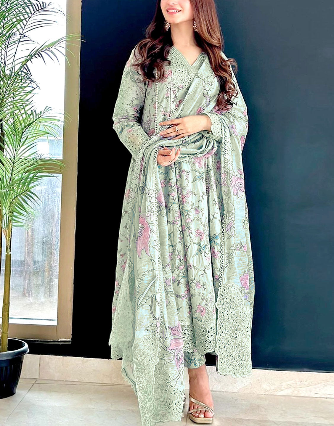 Digital Print Embroidered Lawn Dress with Digital Print Chiffon Dupatta