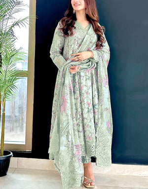 Digital Print Embroidered Lawn Dress with Digital Print Chiffon Dupatta