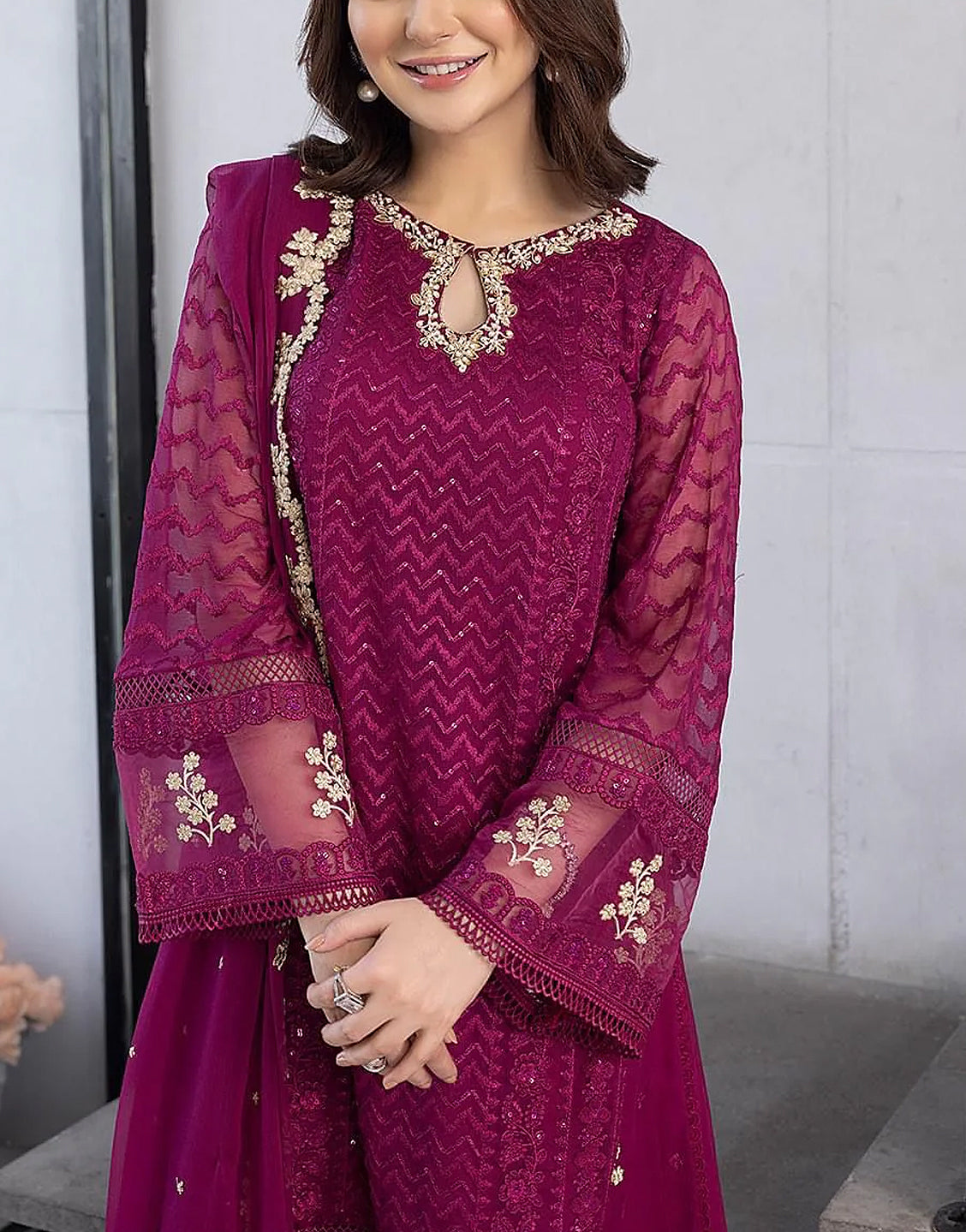 Luxury Heavy Embroidered Chiffon Wedding Dress