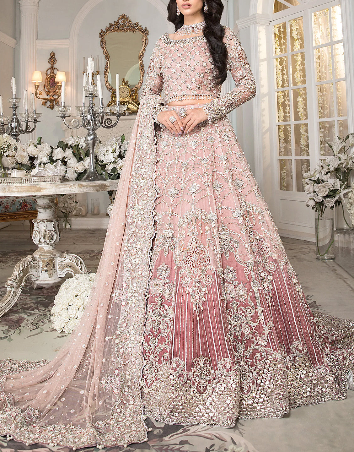 Fabulous Handwork with Heavy Embroidery Net Bridal Maxi Dress 