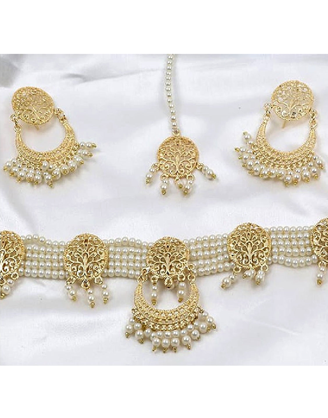 Stylish Pearls Choker Set with Earrings & Teeka - Out of Stock