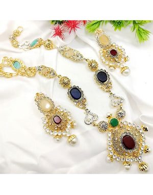 Premium Quality Indian Rajwadi Long Mala Set with Earrings