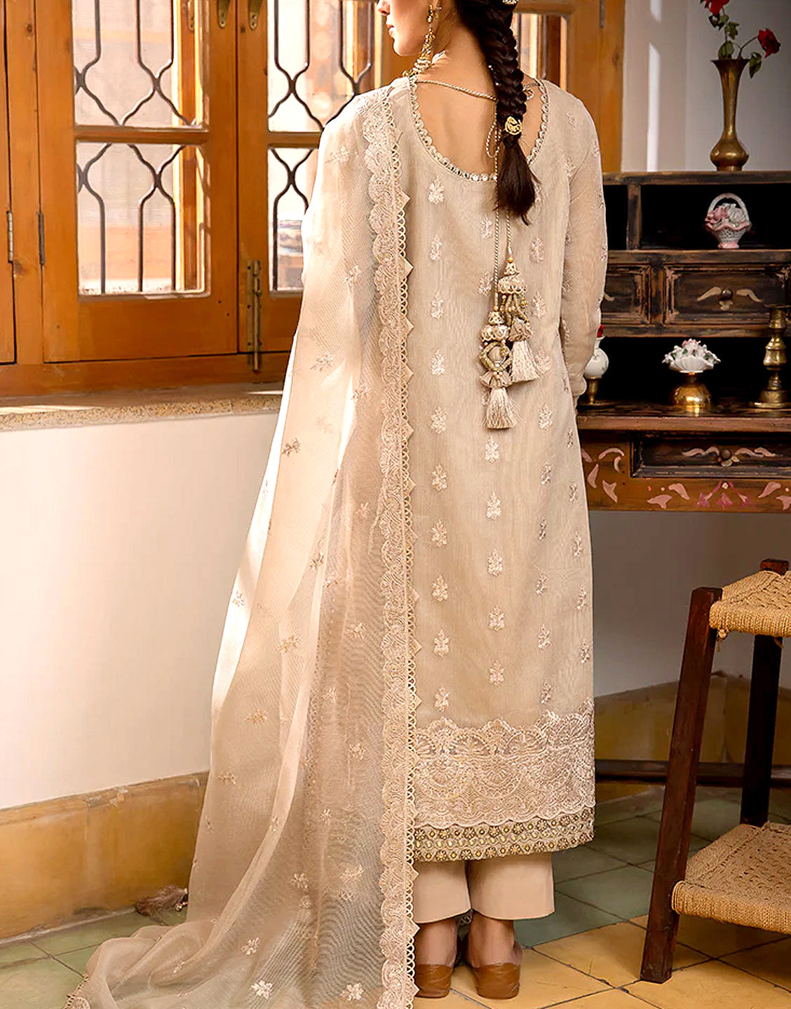 Luxury Heavy Embroidered Khaddi Net Dress with Embroidered Net Dupatta