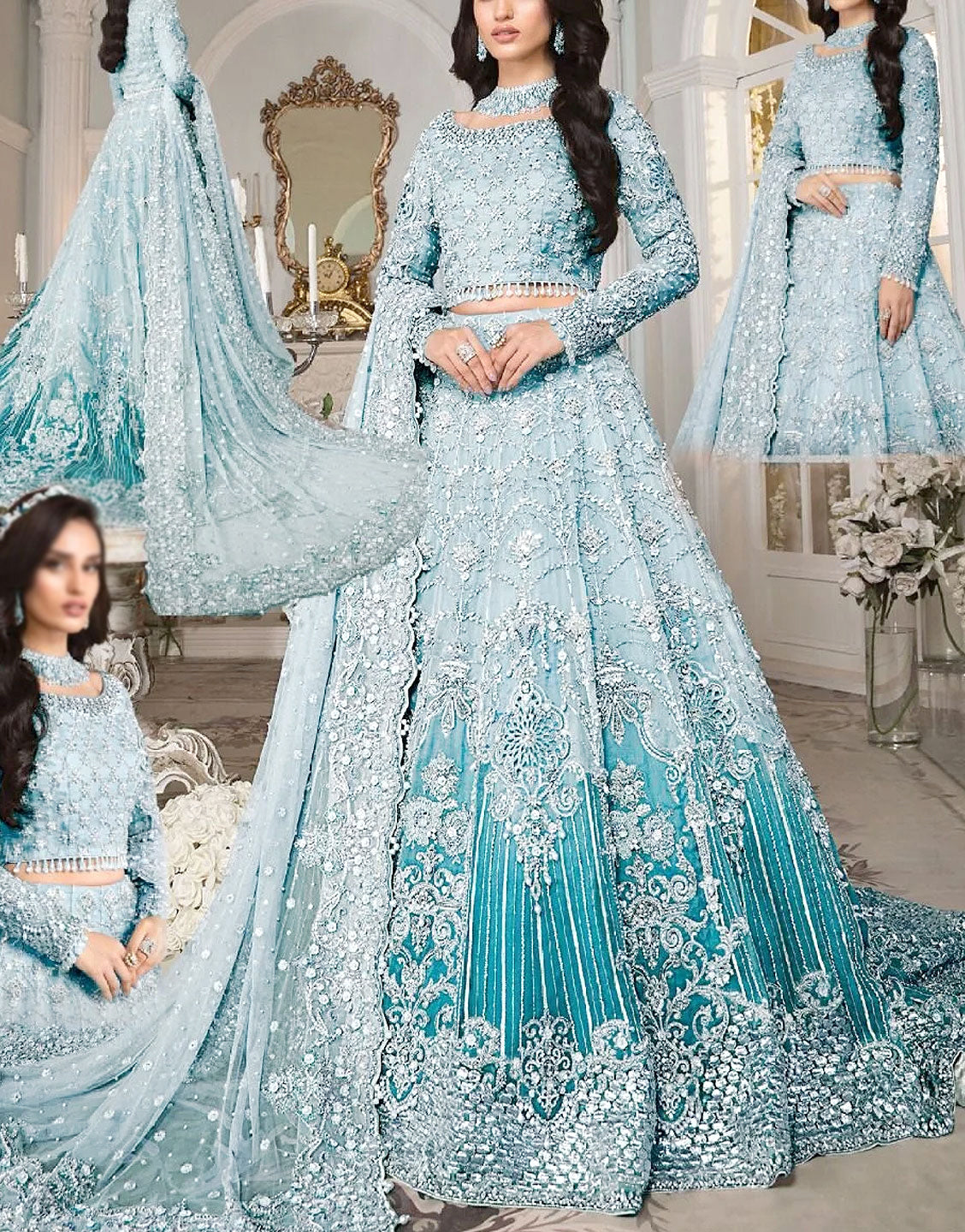Fabulous Handwork with Heavy Embroidery Net Bridal Maxi Dress 