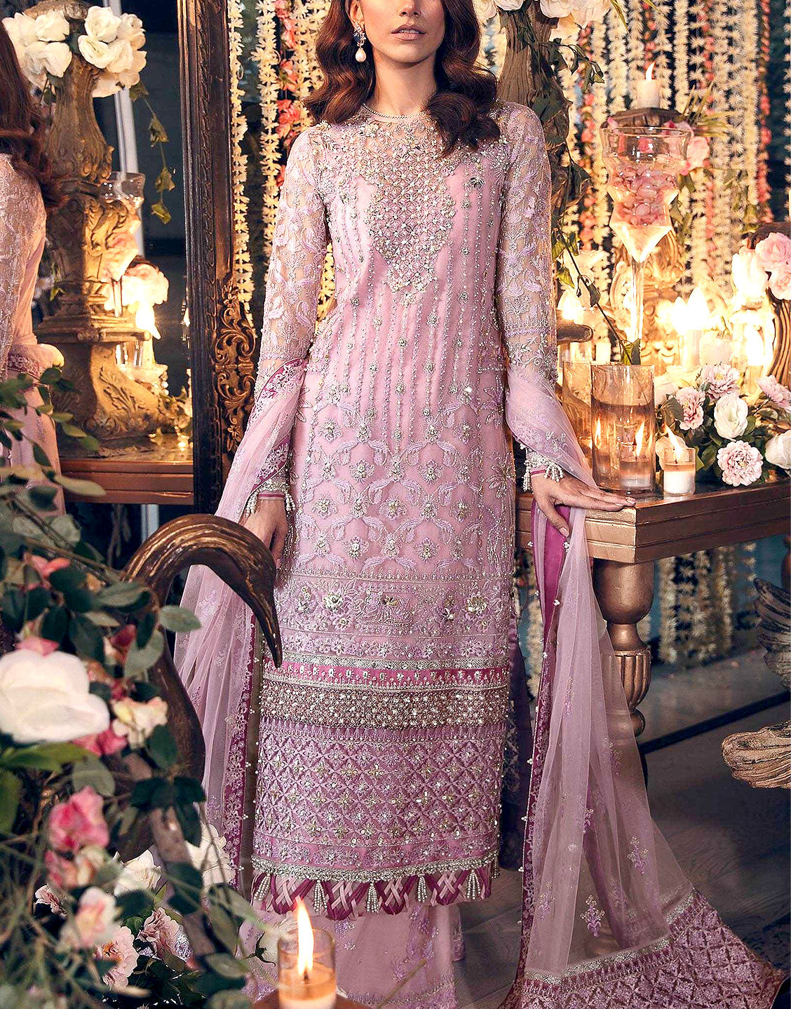 Luxury Handwork Heavy Embroidered Organza Wedding Dress