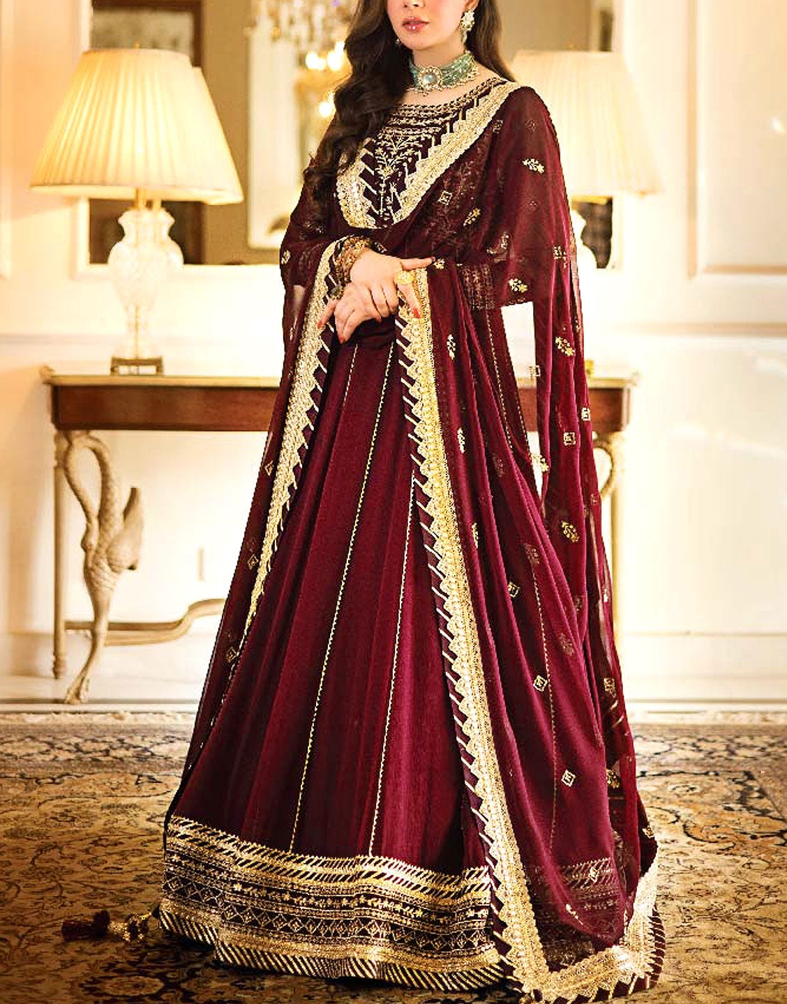 Heavy Embroidered Chiffon Party Wear Maxi Dress 
