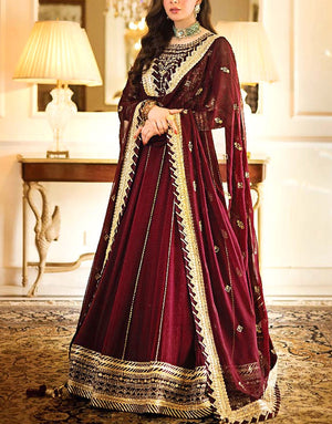 Heavy Embroidered Chiffon Party Wear Maxi Dress 