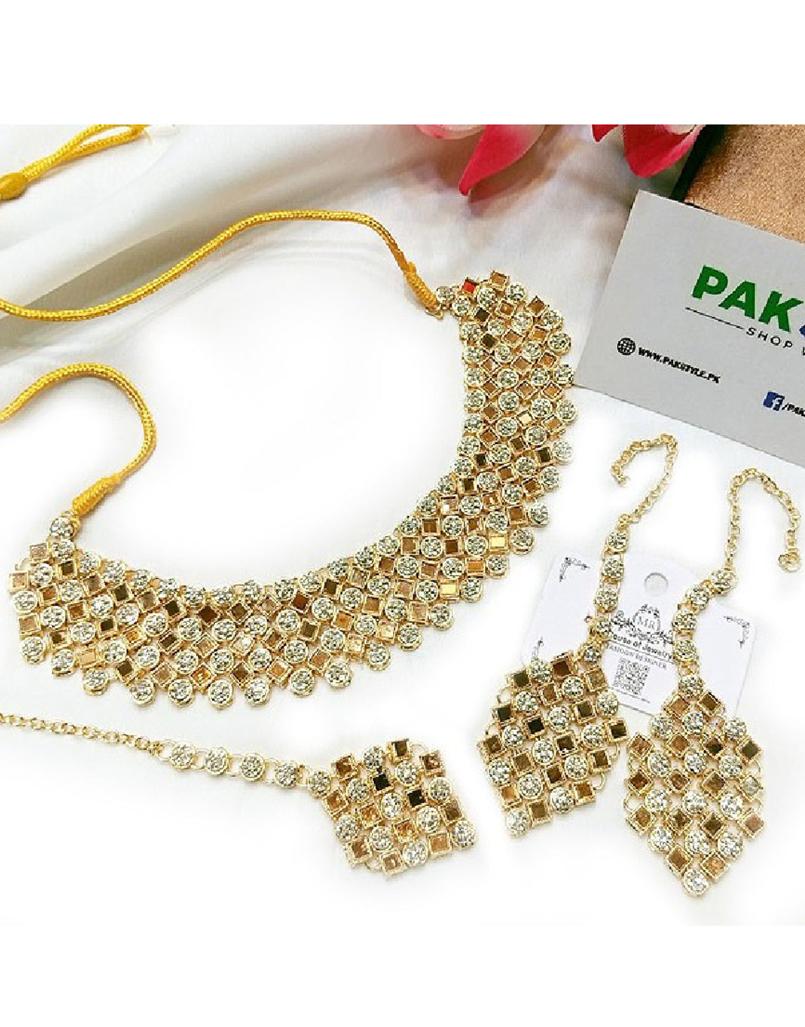 Elegant Golden Bridal Jewelry Set with Earrings & Tikka