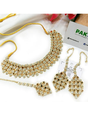 Elegant Golden Bridal Jewelry Set with Earrings & Tikka