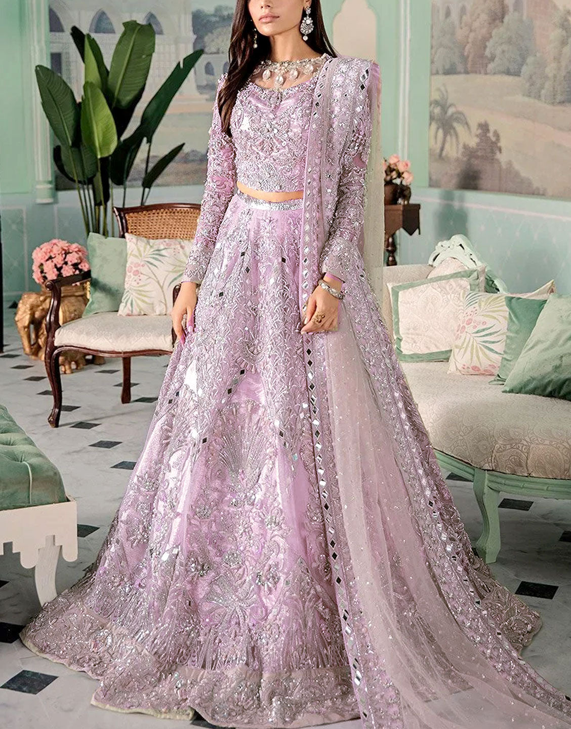 Luxury Handwork Heavy Embroidered Net Bridal Maxi Dress 