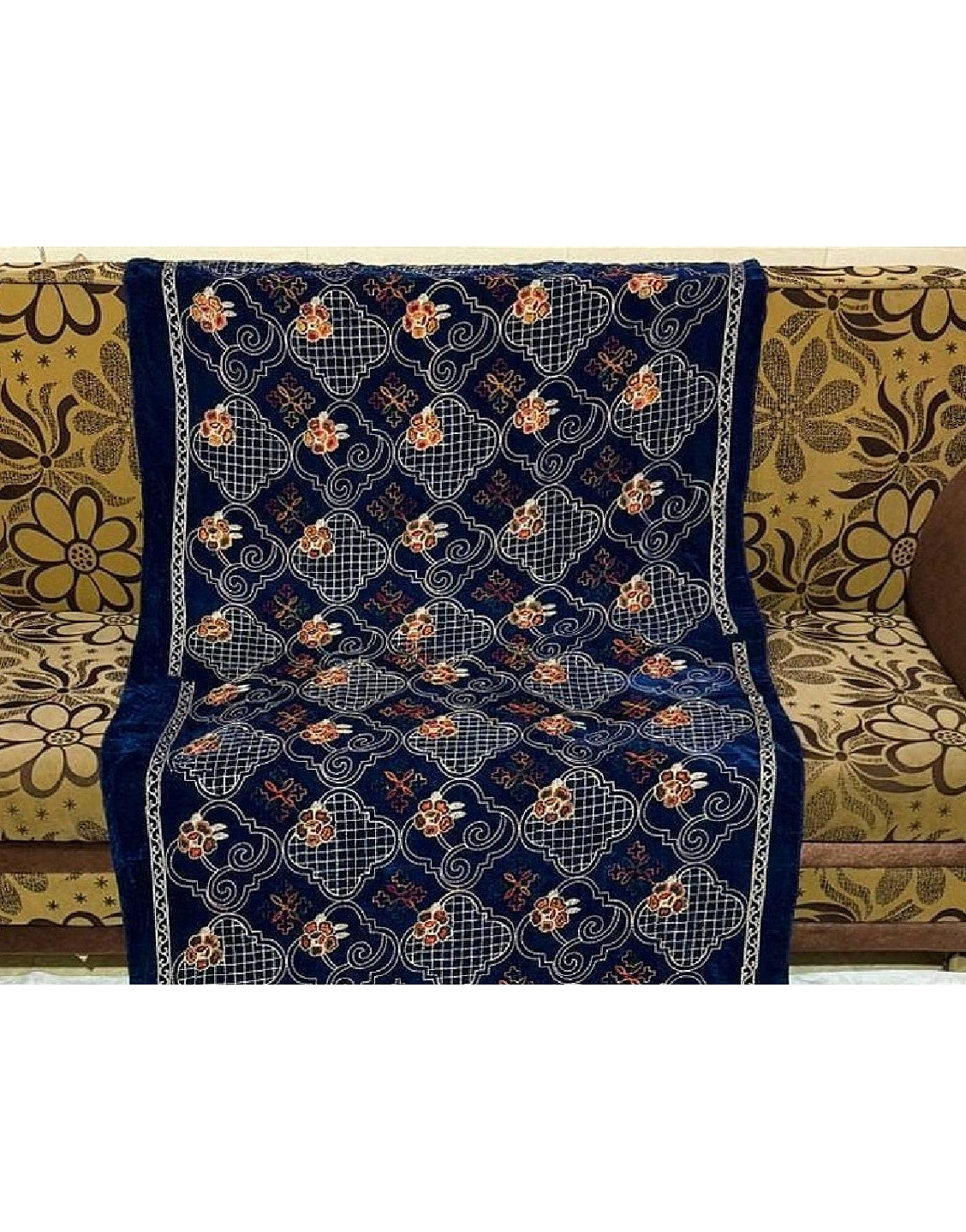 Heavy Embroidered Navy Blue Bridal Velvet Shawl
