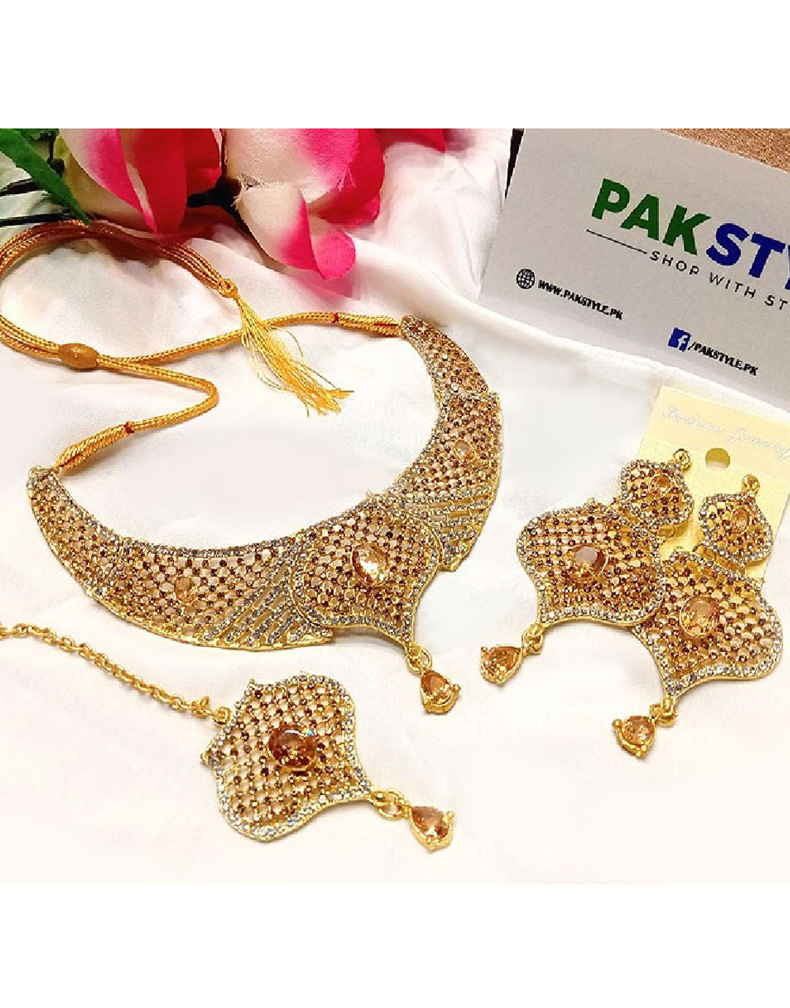 Elegant Party Wear Necklace Set with Earrings & Tikka
