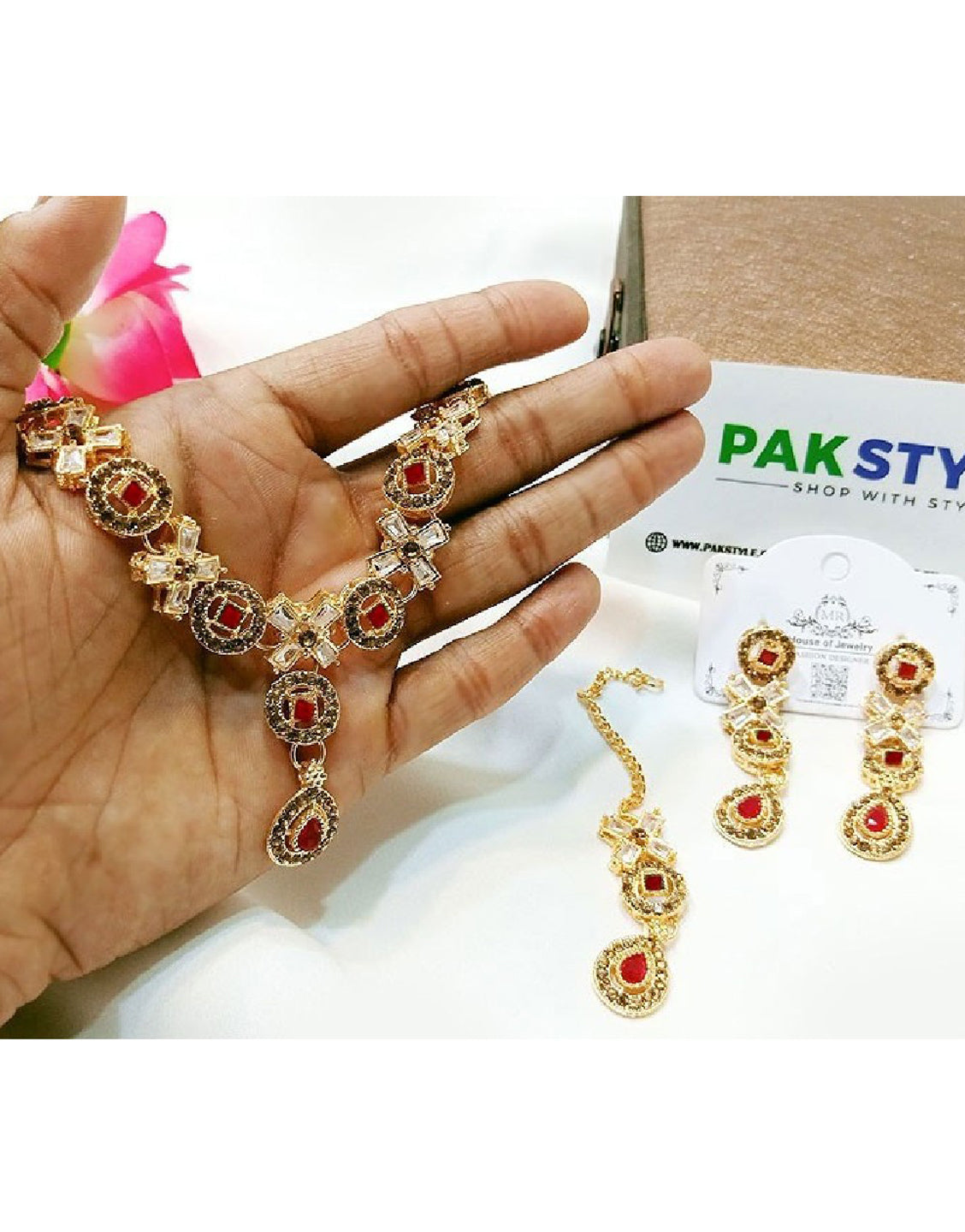 Indian Style Zircon Studded Party Wear Jewellery Set