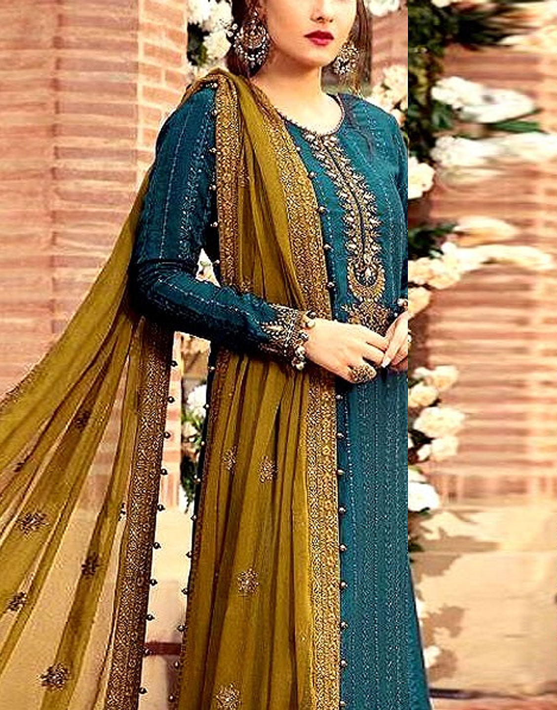 Heavy Embroidered Chiffon Party Wear Dress - Out of Stock