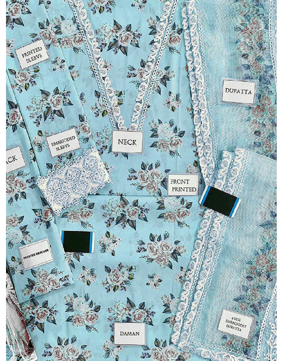 Digital Print Embroidered Swiss Lawn Dress with Organza Dupatta