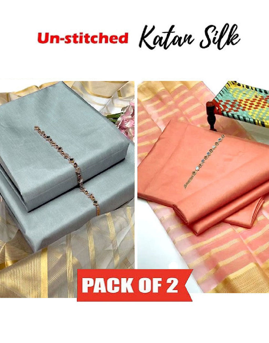 Pack of 2 Katan Silk Dresses for Girls