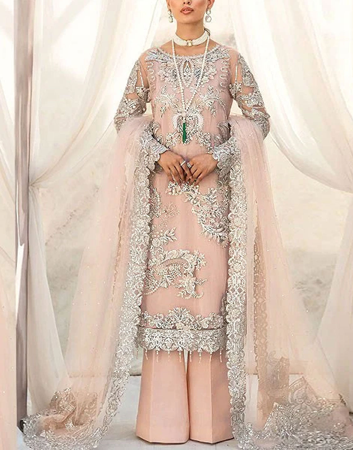 Handwork Heavy Embroidered Net Wedding Dress 2024 with Inner
