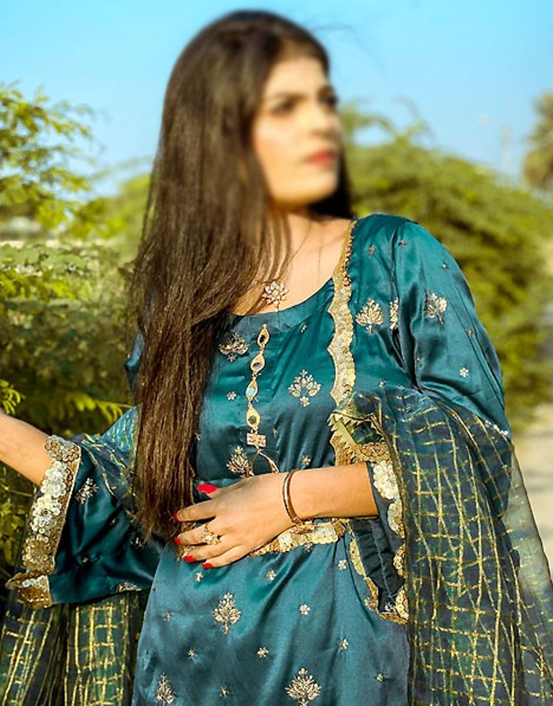 Ready-to-Wear Embroidered Fancy Shamoz Silk Party Wear Dress - Out of Stock