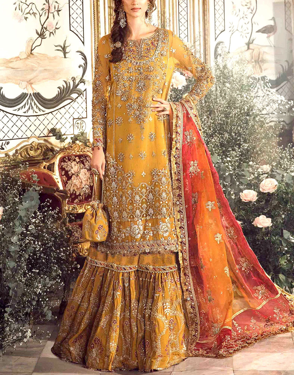 Luxury Handwork Heavy Embroidered Organza Bridal Dress 