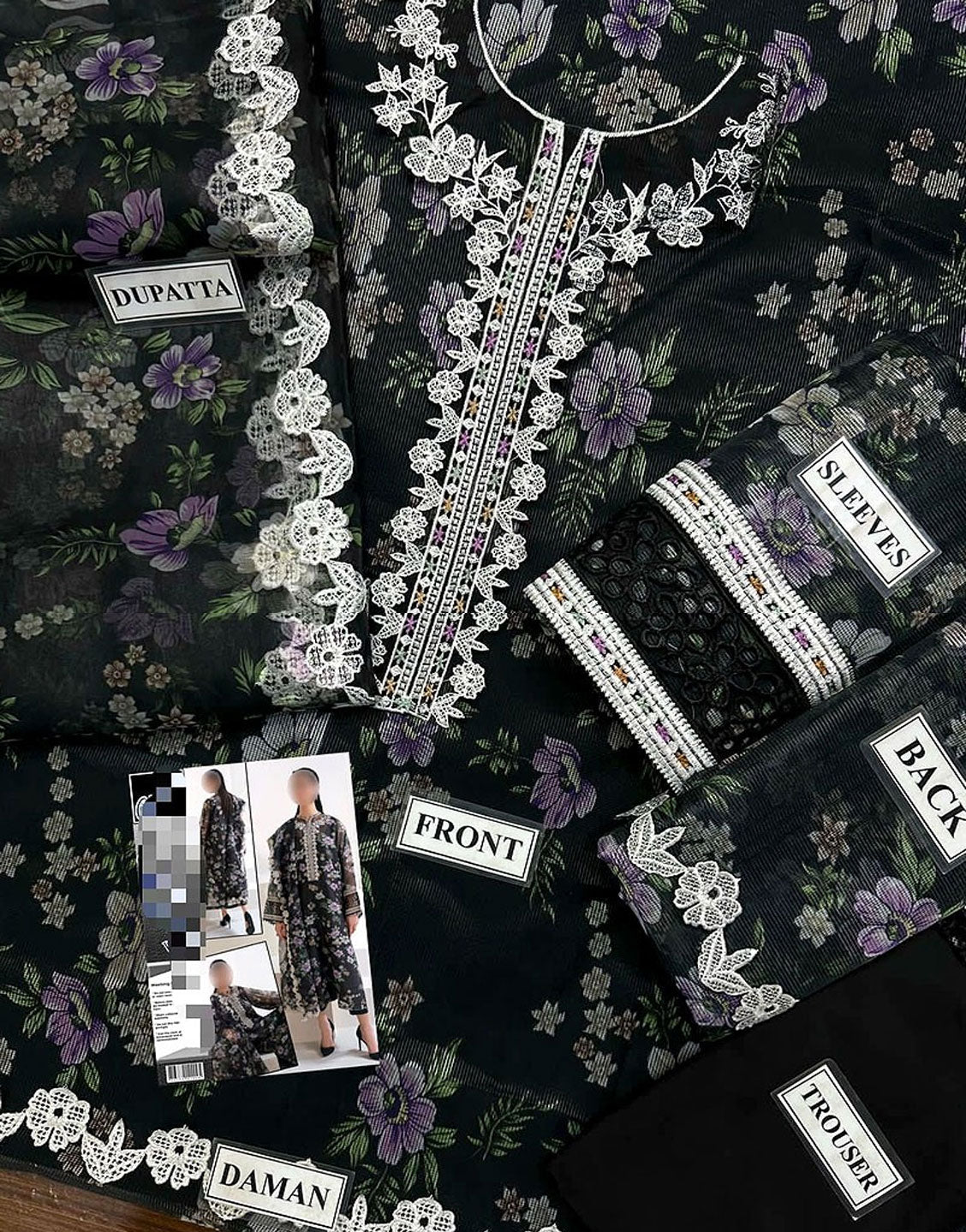 Embroidered Cotton Net Dress with Organza Dupatta