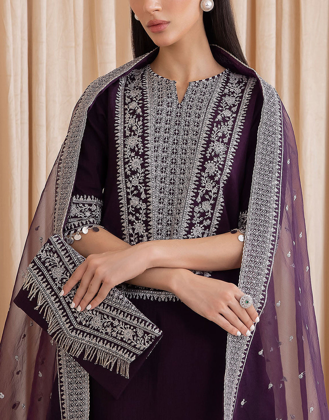 Heavy Embroidered Lawn Suit with Bamber Chiffon Dupatta - Out of Stock