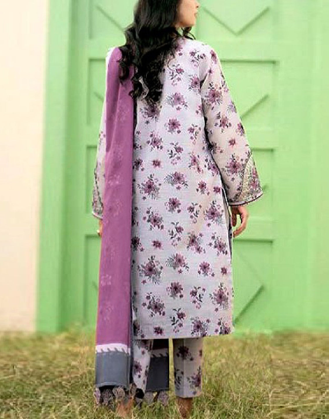 Digital All-Over Floral Print Lawn Dress with Lawn Dupatta