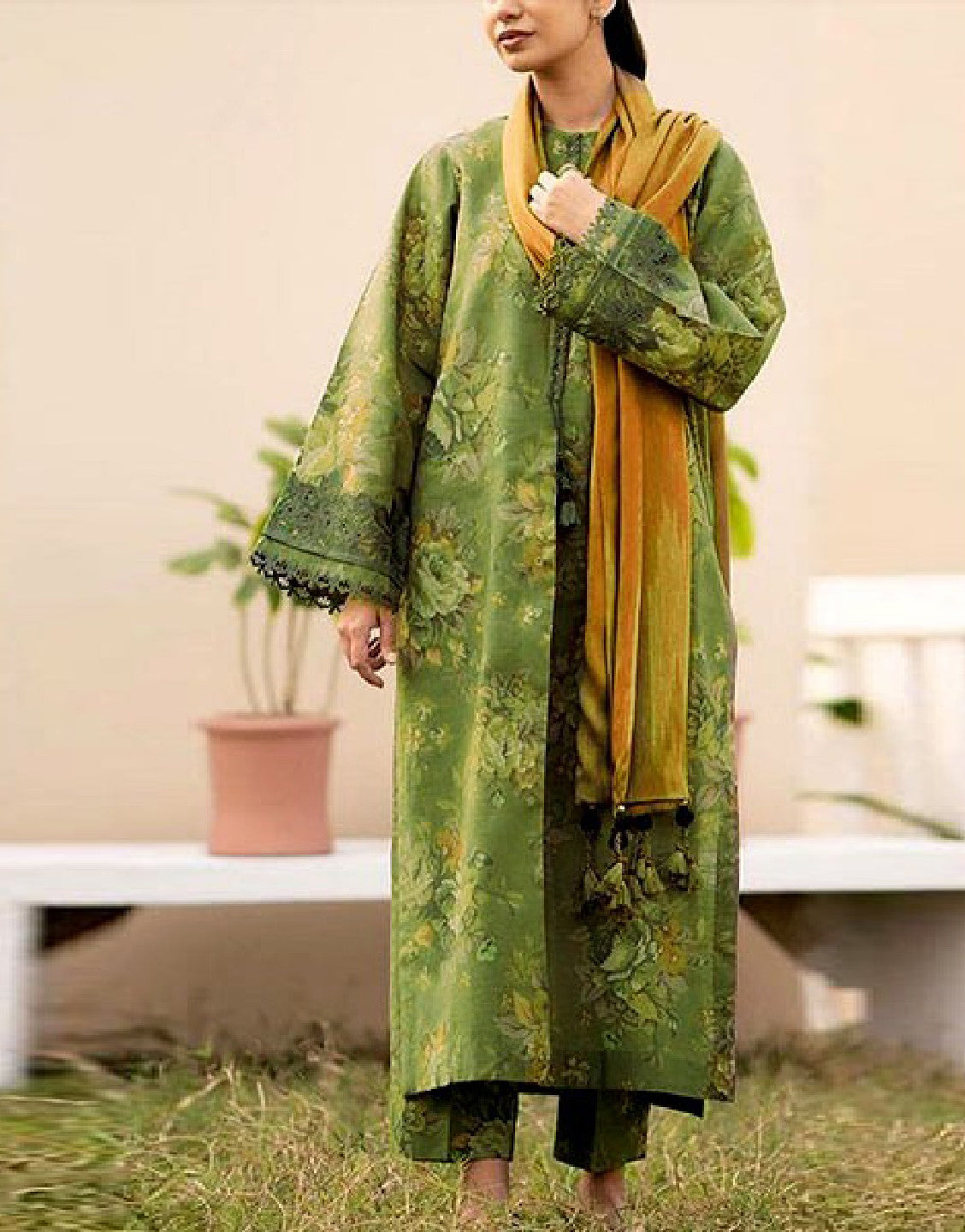 Digital All-Over Floral Print Lawn Dress with Lawn Dupatta