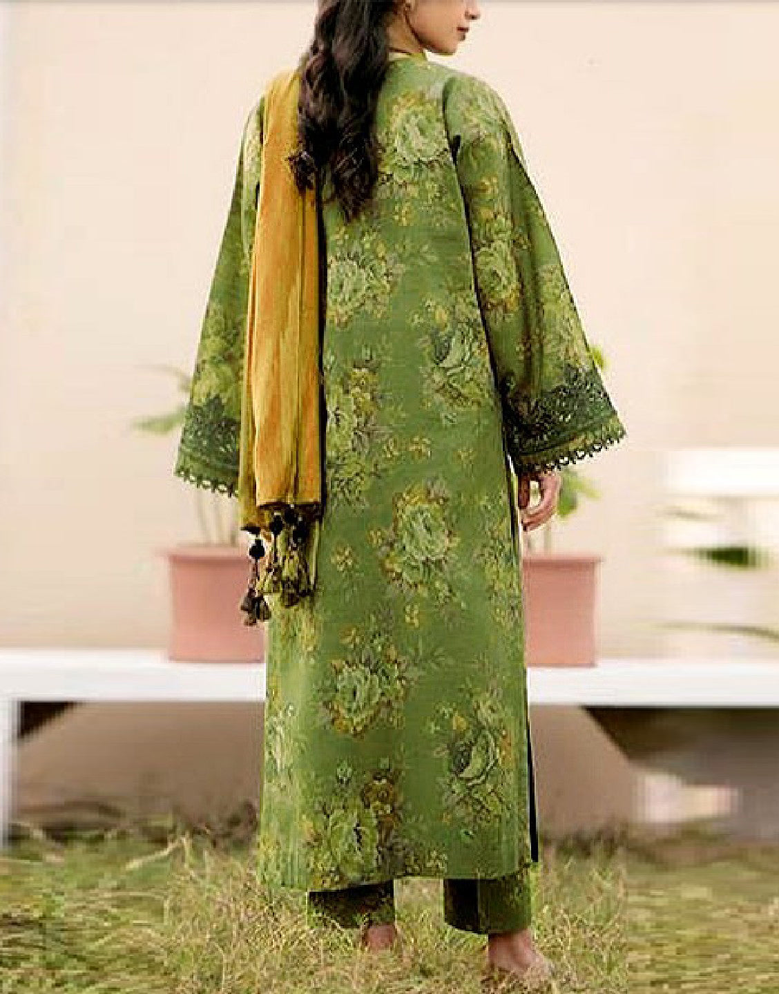 Digital All-Over Floral Print Lawn Dress with Lawn Dupatta - Out of Stock