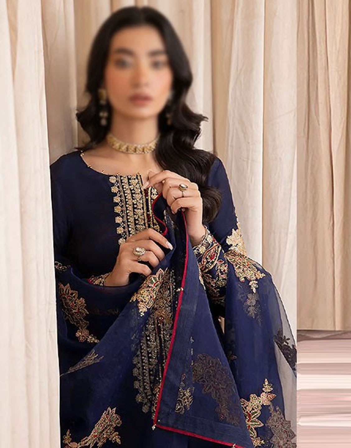 Fancy Embroidered Chiffon Party Wear Dress with Organza Dupatta - Out of Stock