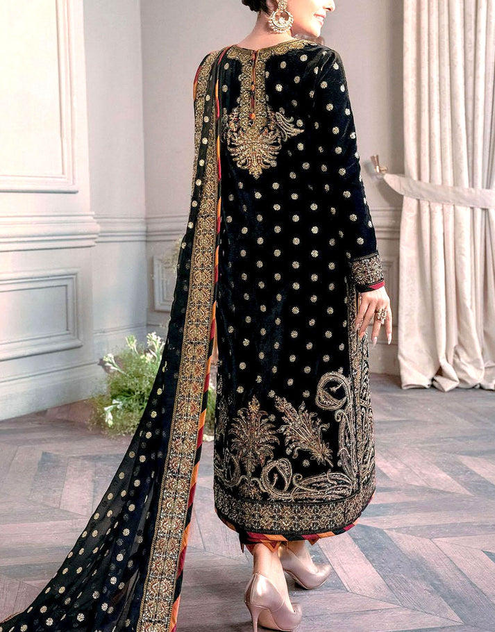 Prestige Heavy Embroidered Black Bridal Velvet Dress for Party