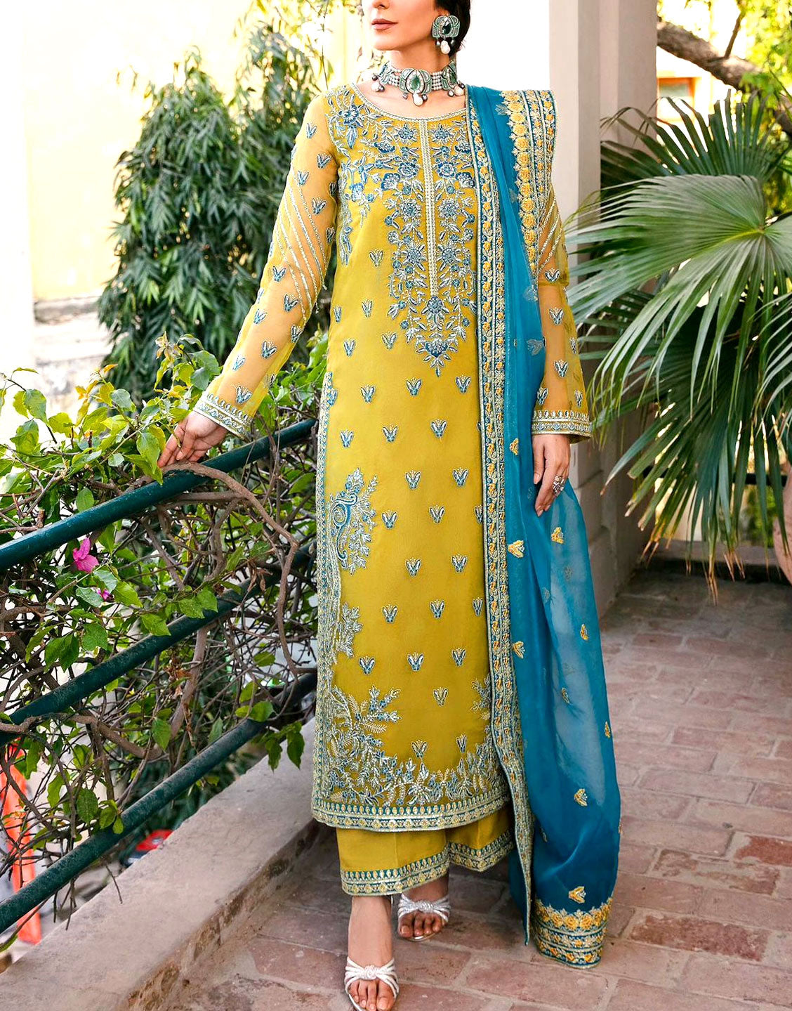 Elegant Embroidered Organza Party Wear Dress 