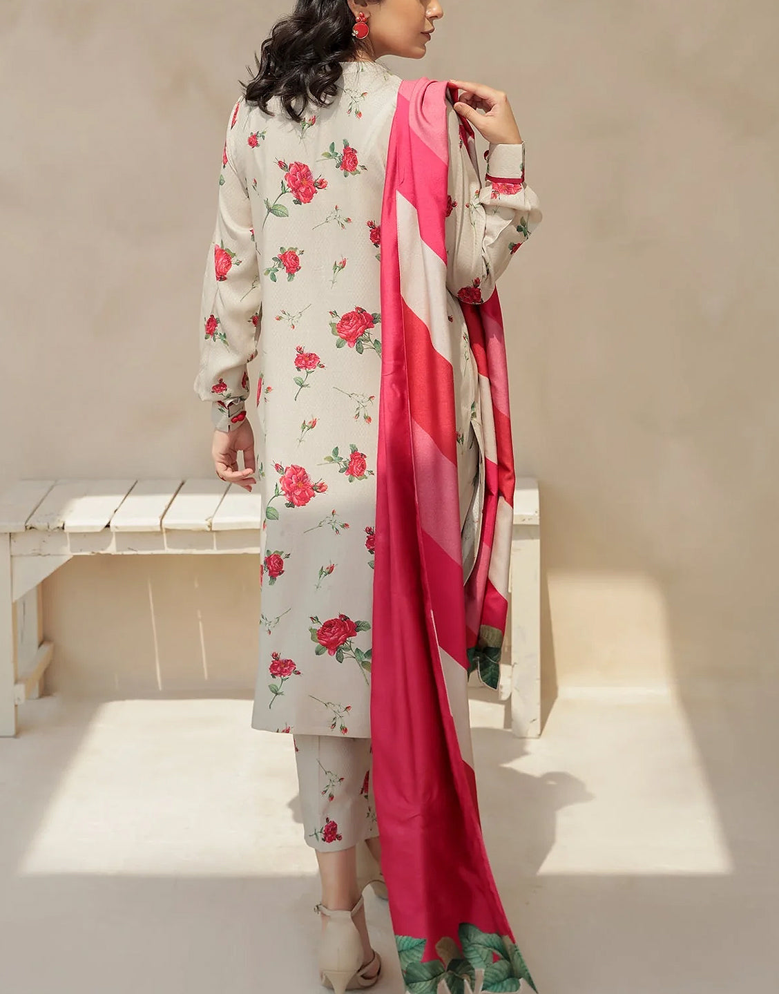 Heavy Embroidered Lawn Dress with Diamond Organza Dupatta - Out of Stock