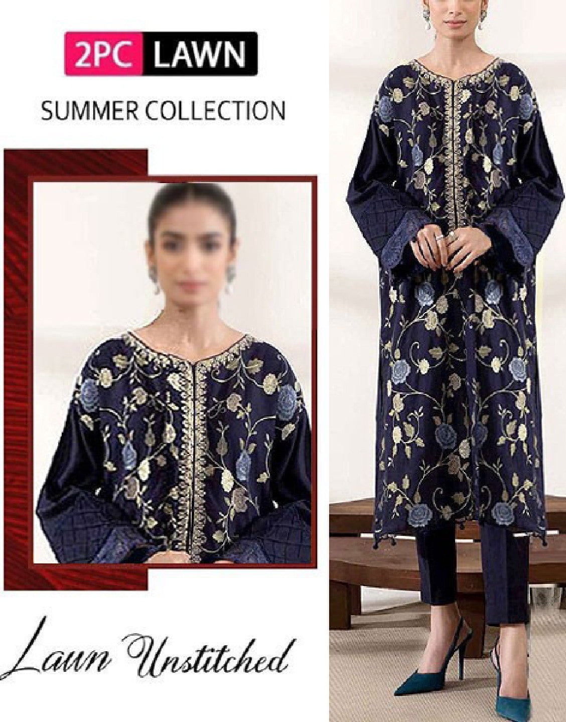 Elegant 2-Piece Heavy Embroidered Lawn Dress 