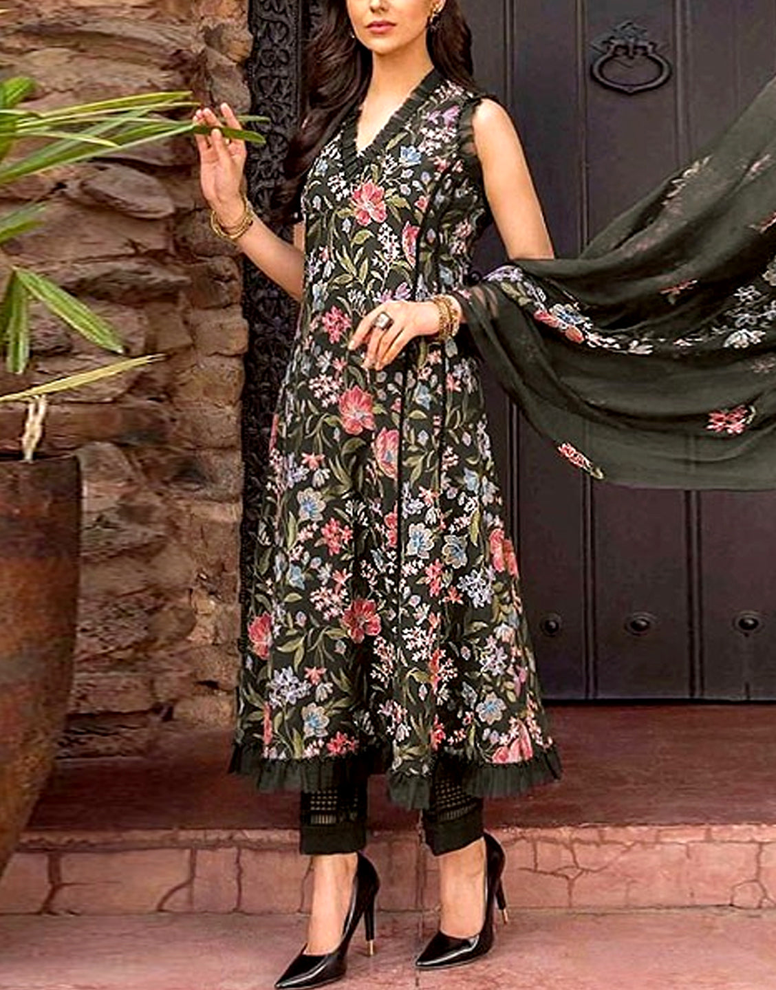 Luxury Embroidered Lawn Dress  with Bamber Chiffon Dupatta