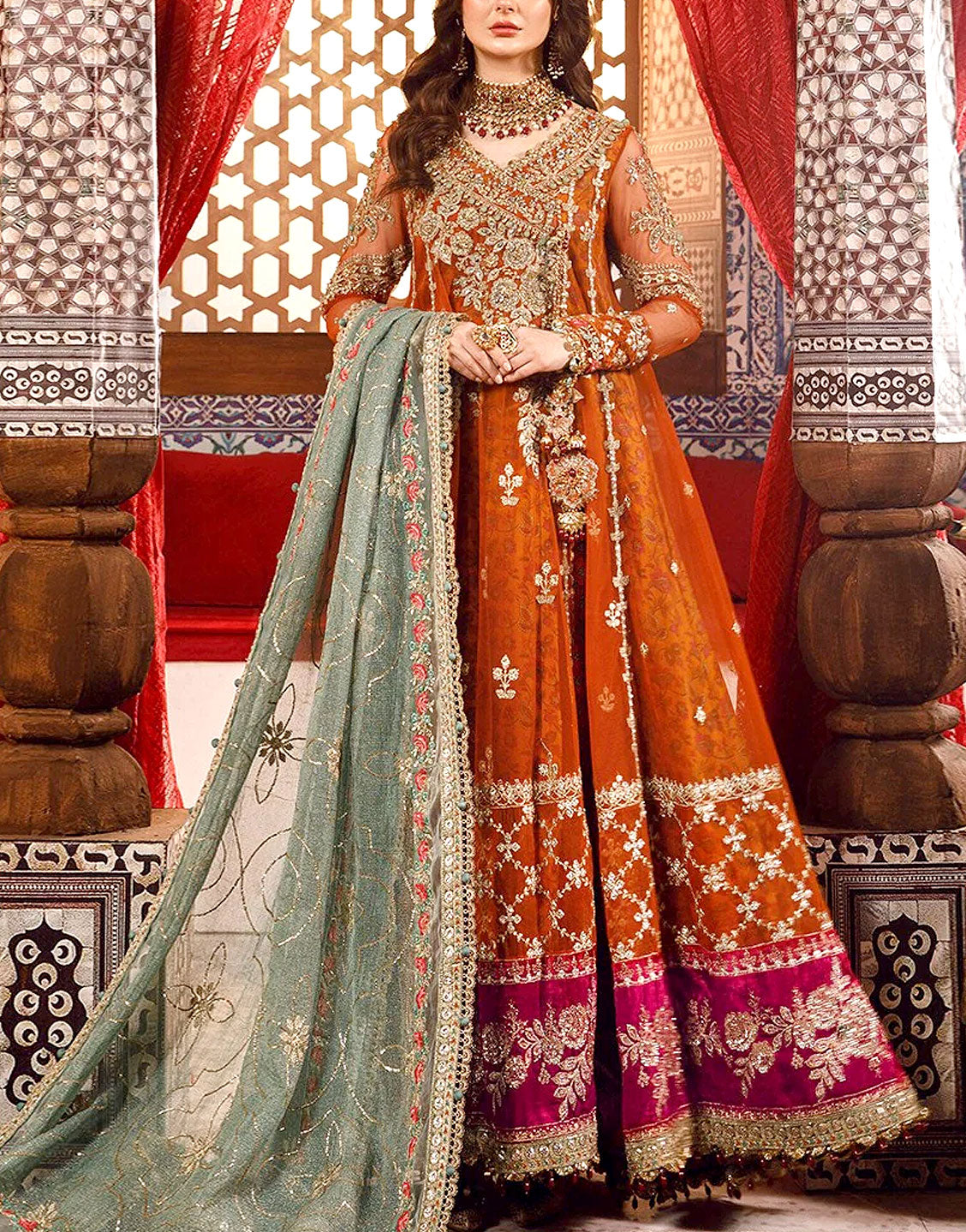 Luxury Handwork Heavy Embroidered Net Bridal Maxi Dress 