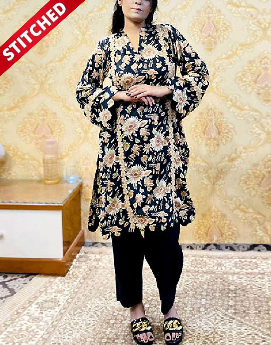 Ready-to-Wear Sunflower Print 2-Piece Lawn Dress 