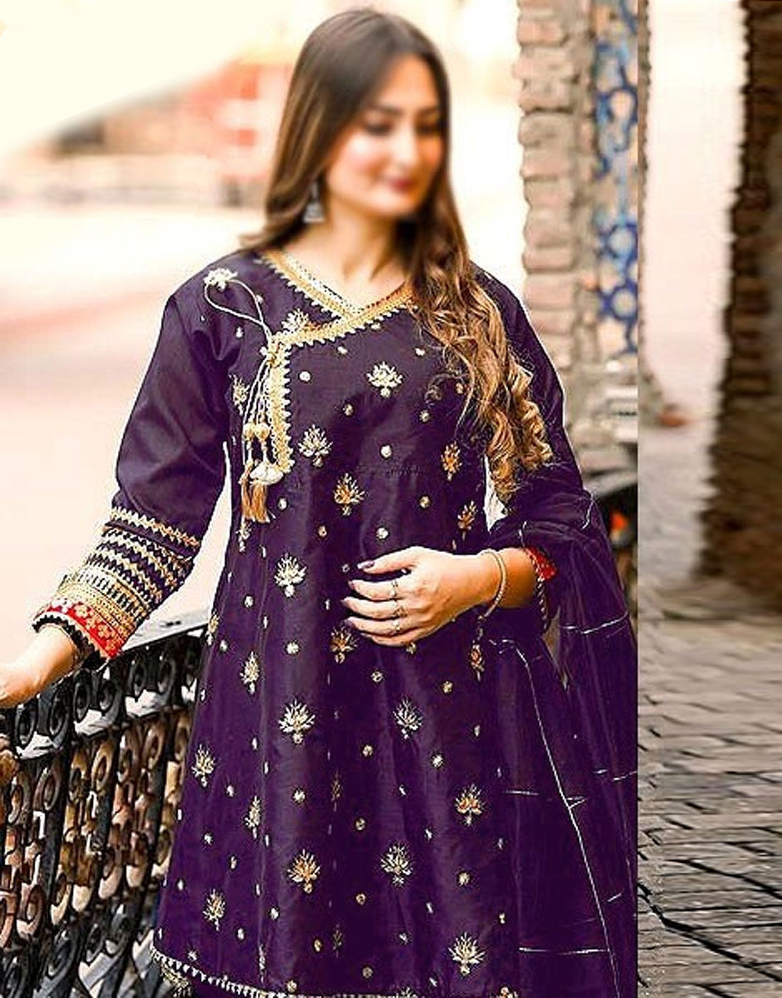Ready-to-Wear Angrakha Style Embroidered Raw Silk Party Wear Dress