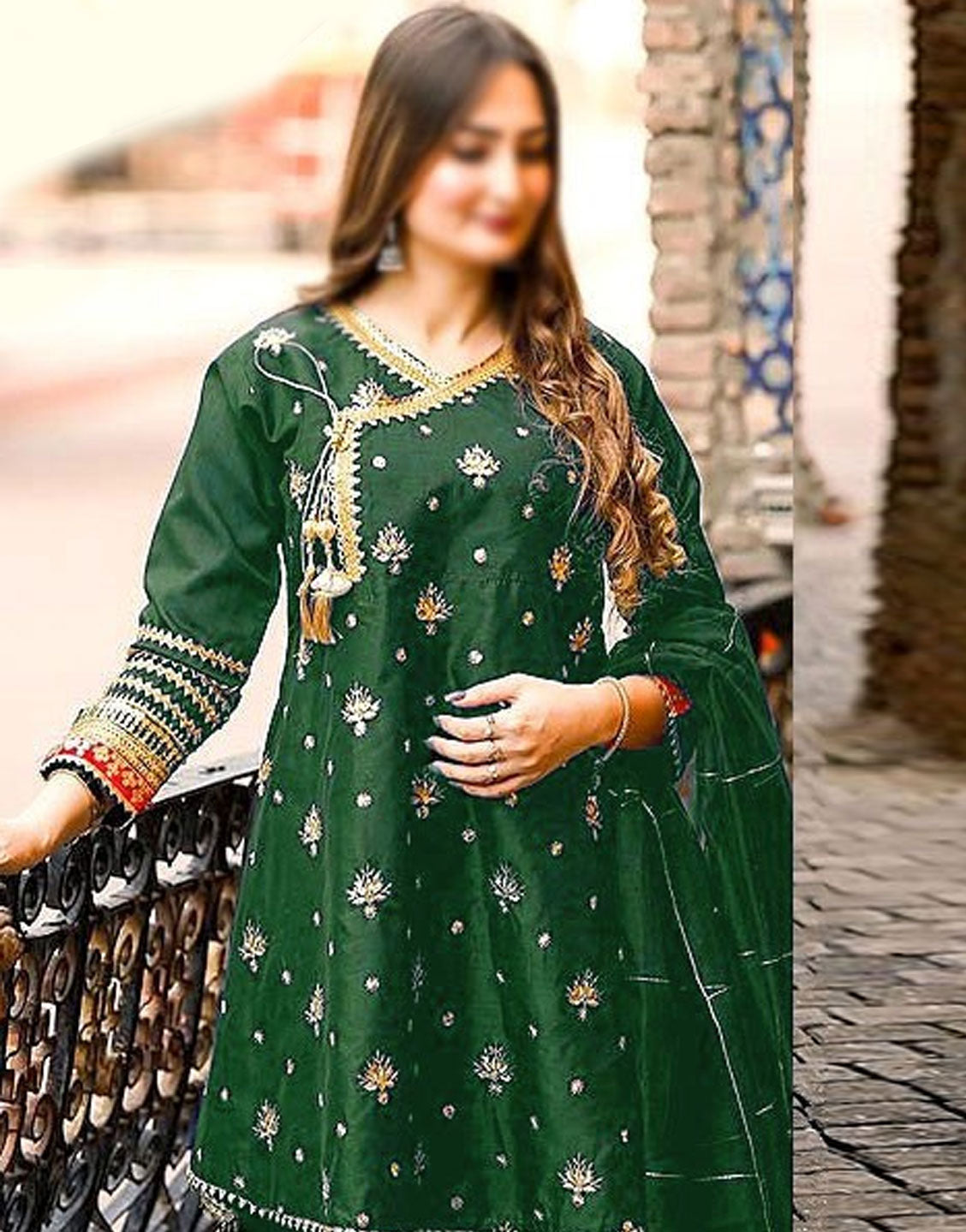 Ready-to-Wear Angrakha Style Embroidered Raw Silk Party Wear Dress