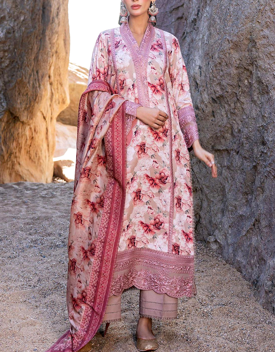 Digital Print Embroidered Lawn Dress  with Lawn Dupatta