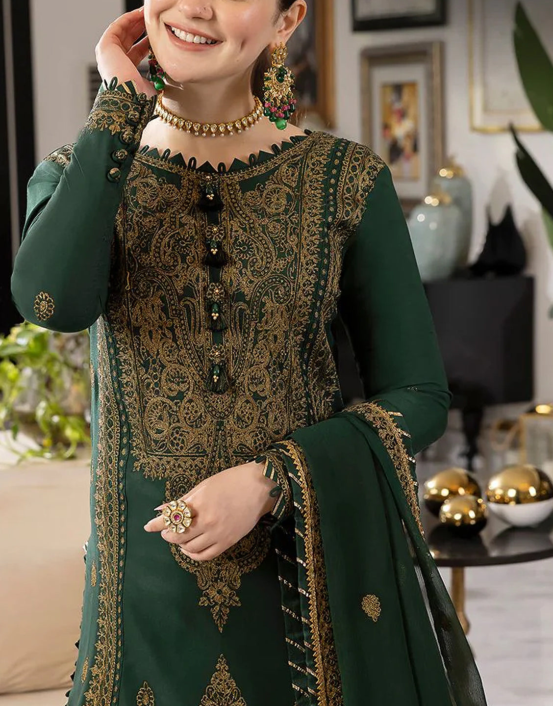 Luxury Embroidered Lawn Dress with Bamber Chiffon Dupatta - Out of Stock