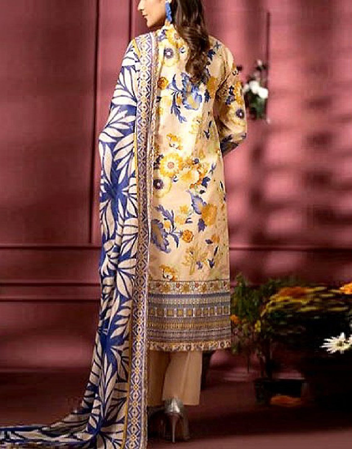 Digital All-Over Floral Print Lawn Dress with Lawn Dupatta