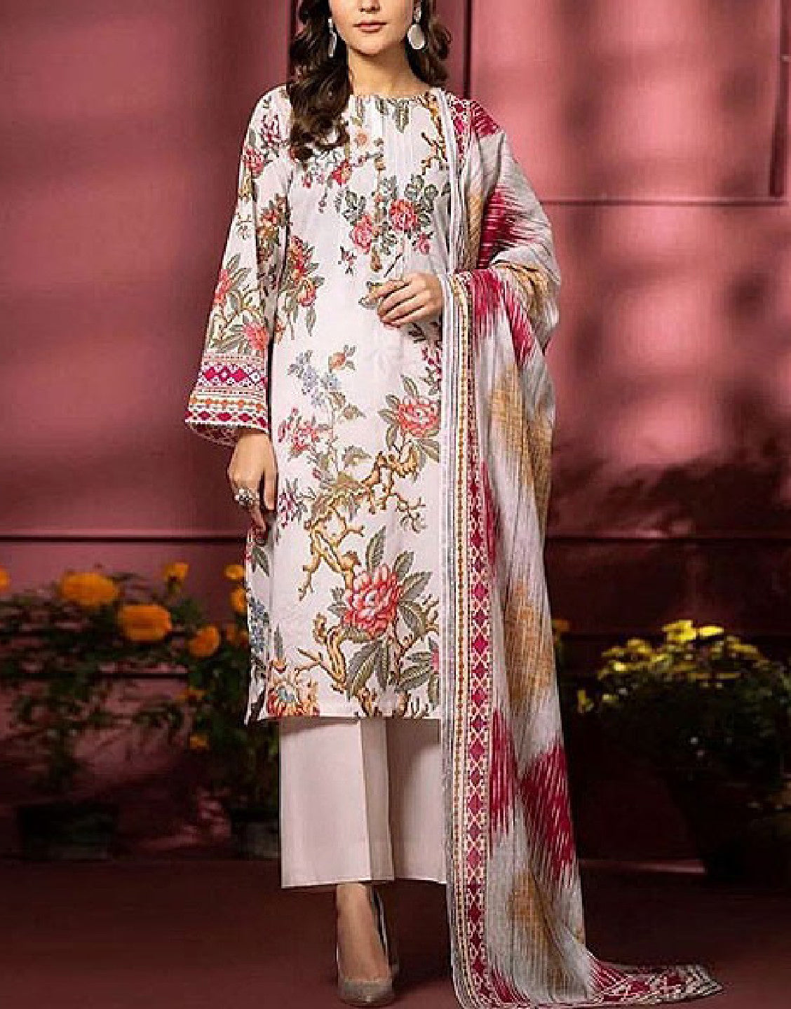 Digital All-Over Floral Print Lawn Suit with Lawn Dupatta
