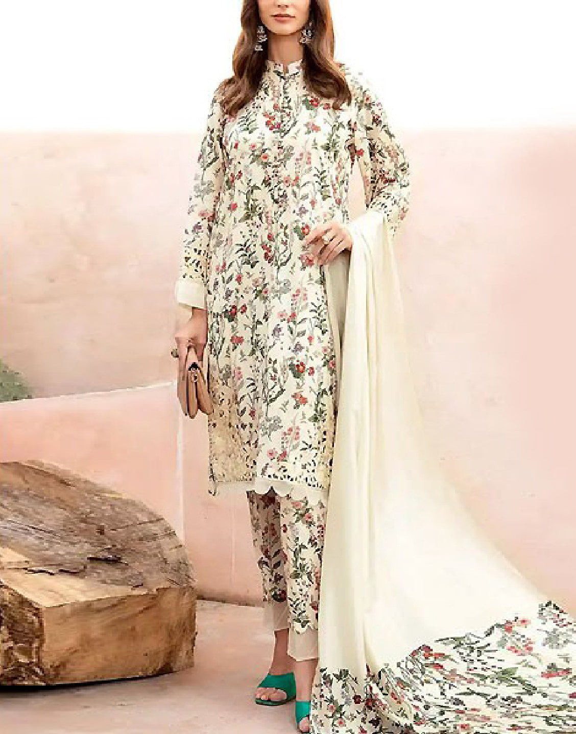 Elegant Embroidered Lawn Dress  with Chiffon Dupatta