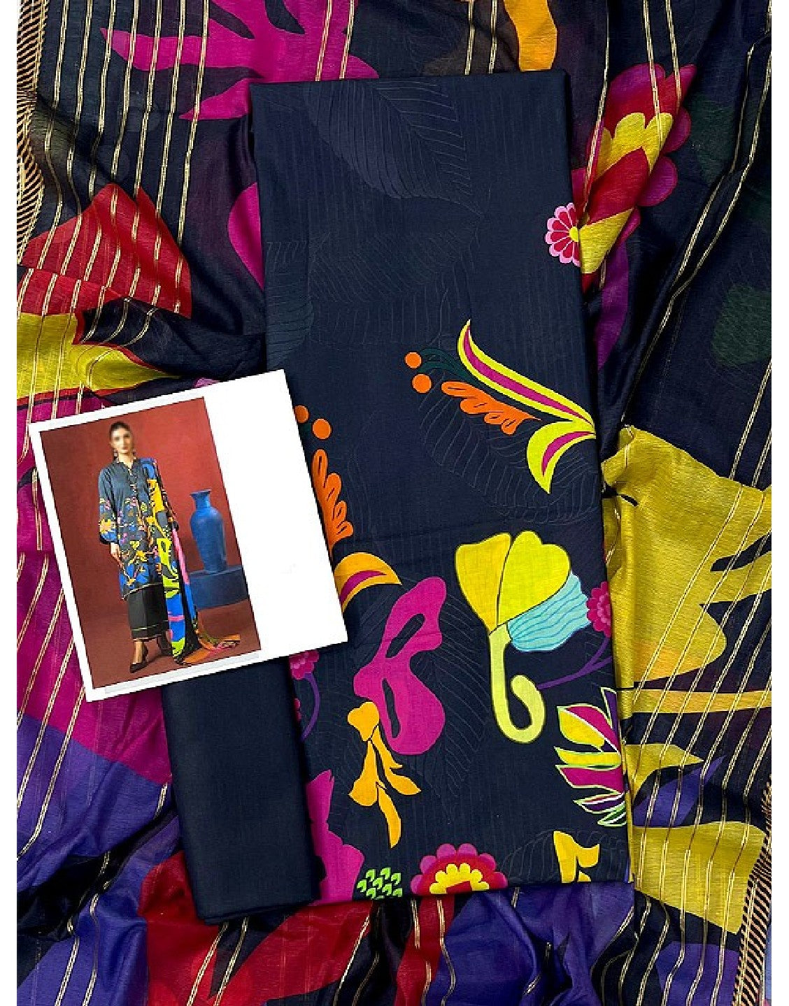 Digital Print Lawn Dress with Diamond Voil Dupatta