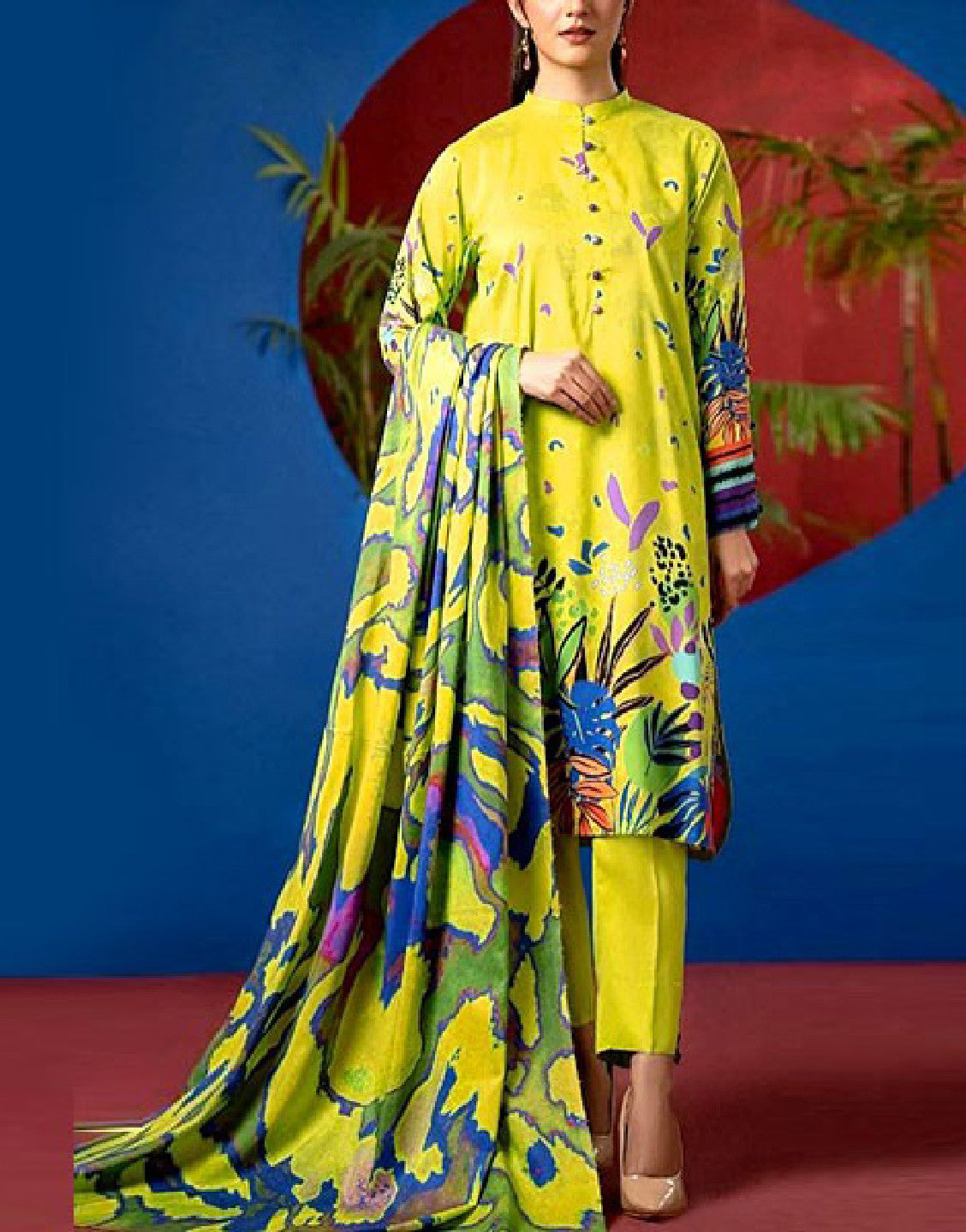 Digital Print Lawn Suit  with Diamond Voil Dupatta