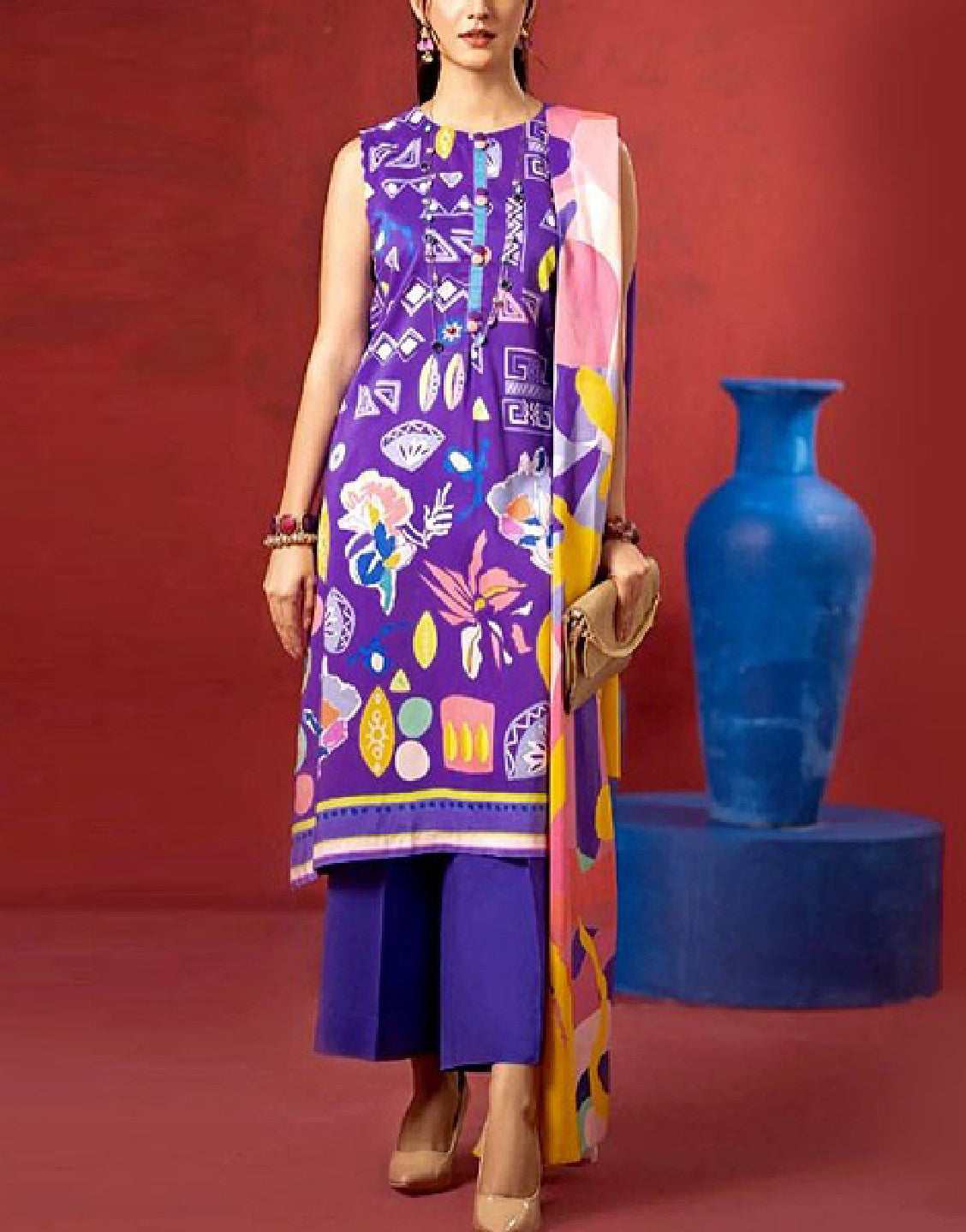 Digital Print Lawn Dress  with Diamond Voil Dupatta
