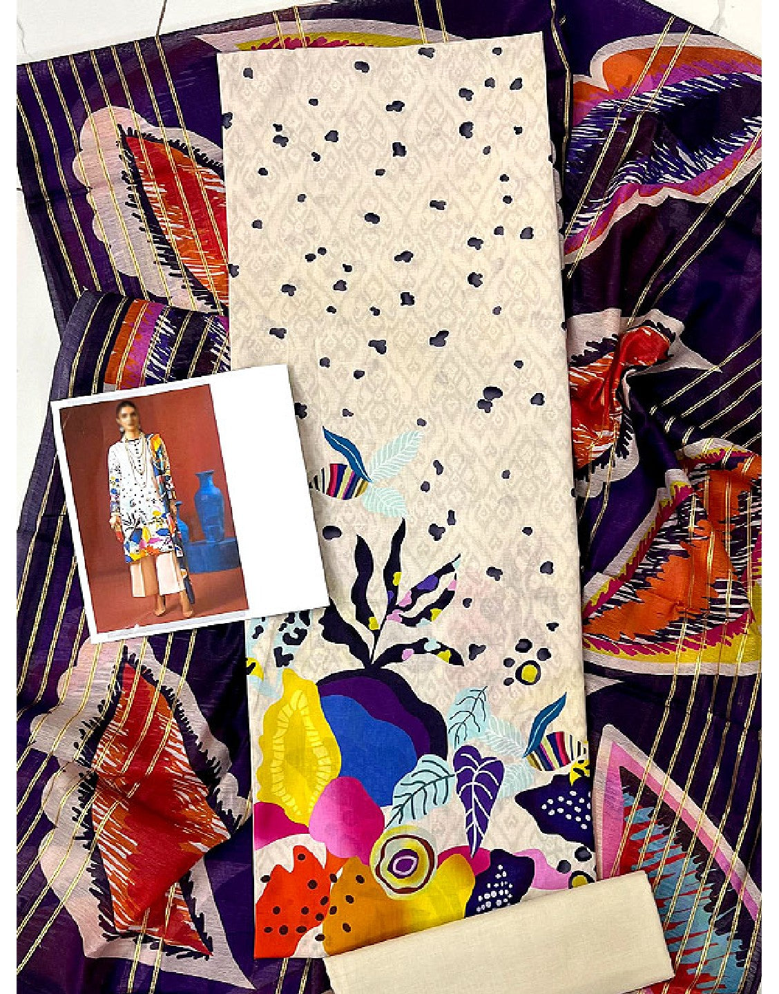 Digital Print Lawn Suit with Diamond Voil Dupatta